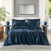 Lyngins Satin Luxury Bed Sheets Set, Wrinkle-Free Split King Bedding Set, 1 Flat Sheet, 2 Fitted Sheets (Fits 16" Mattresses), 4 Pillowcases - 4 of 4