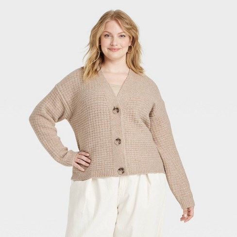 Women's Cozy Knit Button-down Cardigan - Universal Thread™ Tan 1x : Target