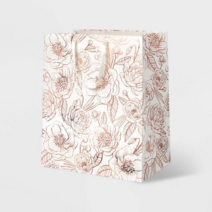 X-Large Foil Flowers Gift Bag White/Bronze - Spritz™ - 1 of 2