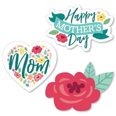 Big Dot of Happiness Colorful Floral Happy Mother's Day - DIY Shaped We Love Mom Party Cut-Outs - 24 Count