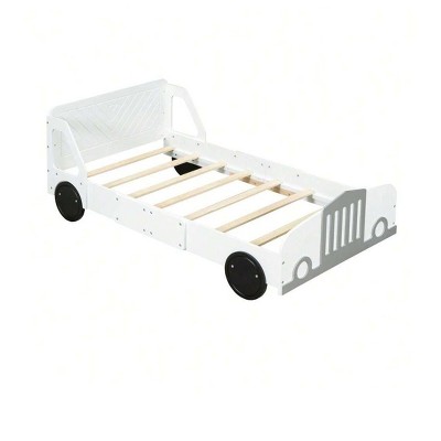 Car Bed Twin, Car Bed For Boys Car Shaped Platform Bed With Wheels, Headboard And Footboard, Wood Slat Support No Box Spring Needed