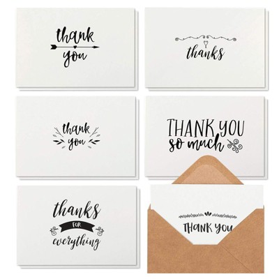 Best Paper Greetings 48 Pack Thank You Notes with Brown Kraft Envelopes, Thank You Cards Set, Blank Inside, Handwritten Style for Baby Showers,Wedding