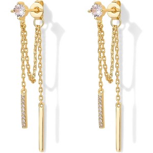 18K Gold Plated Threader Earrings: Cubic Zirconia Ball & Chain Drop Earrings with Sterling Silver Posts - 1 of 4