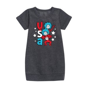 - Dr. Seuss - USA Things Graphic Short Sleeve Fleece Dress - 1 of 3