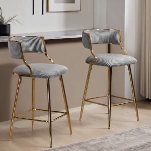 Leovsnove Set of 2,26'' Counter height bar stools Corduroy kitchen island counter bar stool with back,golden chromed base and footrest - 1 of 4