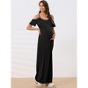 cheibear Women's Summer Cold Shoulder with Pockets Casual Maxi Maternity Lounge Dress - 3 of 4