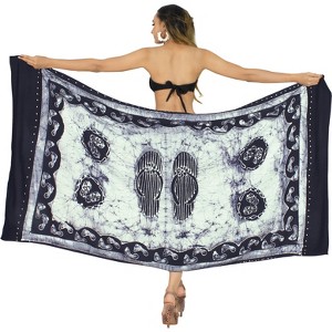 LA LEELA Women's Long Vacation Beachwear Pareo Swimsuit Bathingsuit Swimwear Sarong Wrap Cover up Wraps One Size Blue, Abstract - 1 of 4