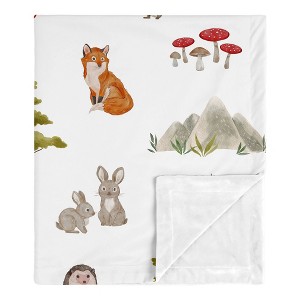 Sweet Jojo Designs Boy Girl Gender Neutral Unisex Baby Receiving Security Blanket Watercolor Woodland Forest Animals Orange Green and Brown - 1 of 4
