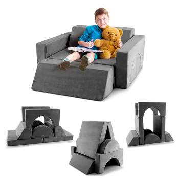 Costway Kids Modular Play Sofa 8 PCS with Detachable Cover for Playroom & Bedroom Indoor Pink/Grey