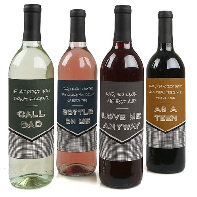 Big Dot of Happiness Dad, I Must Confess - Gift For Men - Wine Bottle Label Stickers - Set of 4