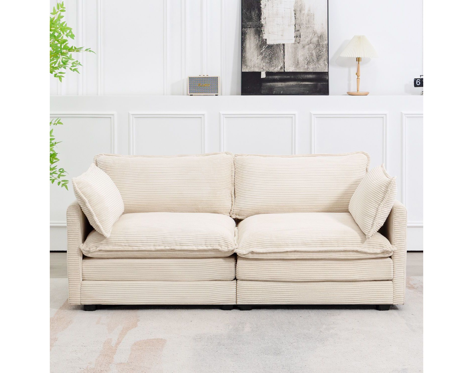 Hyleory 76.8'' Upholstered Corduroy Reception Loveseat in Beige