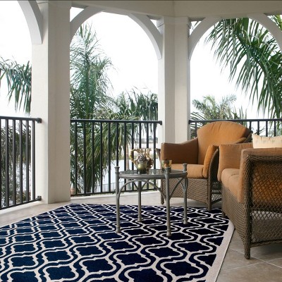 Reversible Navy & Beige Synthetic 9' x 12' Easy-Care Rug