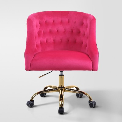 Anika Velvet Height-adjustable Swivel Task Office Chair with Button-tufted Back and Gold Base | Karat Home