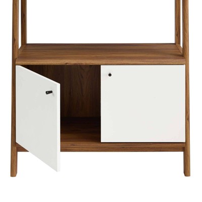 Walnut White 33" Tiered Bookshelf with Concealed Storage