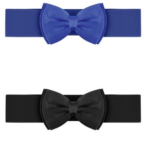 INSPIRE CHIC Women's PU Leather Elastic Band Bowknot Decor Stretch Belt 2 Pcs - 1 of 4