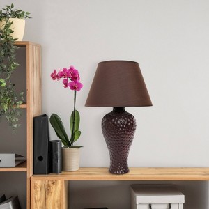 20.08" Traditional Ceramic Texture Imprint Winding Table Desk Lamp with Matching Fabric Shade - Creekwood Home - 1 of 4