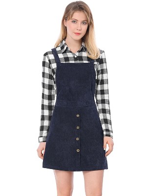 Allegra K Women's Pinafore Overall Tartan Checks Braces A-line Suspender  Skirt Blue X-Large