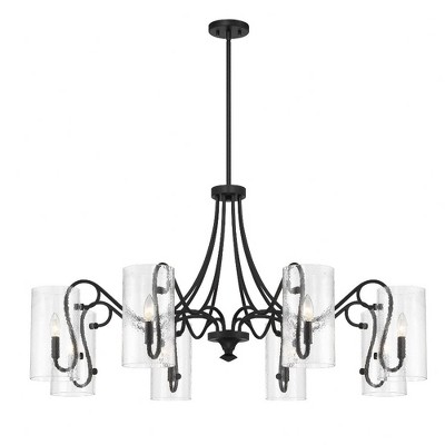 Matte Black 8-Light Chandelier with Clear Hammered Glass Shades