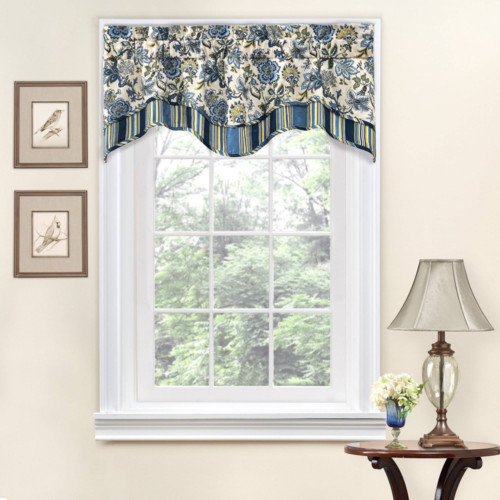 Photos - Curtain Rod / Track 16"x52" Navarra Floral Window Valance Blue - Traditions by Waverly