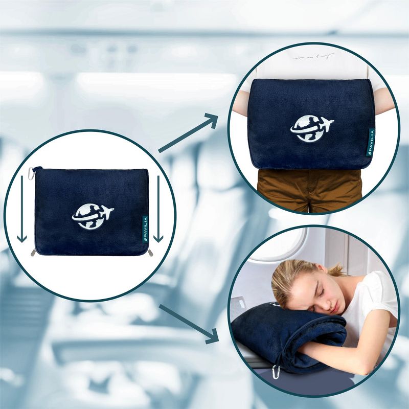 PAVILIA Travel Blanket Pillow Set, Airplane Portable Throw with Arm Hole Compact Soft Bag, Flight Plane Car Travel Gift, 4 of 10