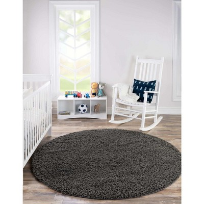 Graphite Gray Solid Shag 12' Round Synthetic Rug - Easy Care