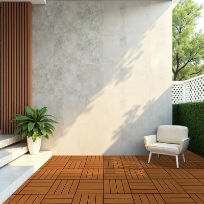 11 PCS 11.7" X 11.7" Square Plastic Wood Deck Tiles, Outdoor Terrace Flooring，Light Brown