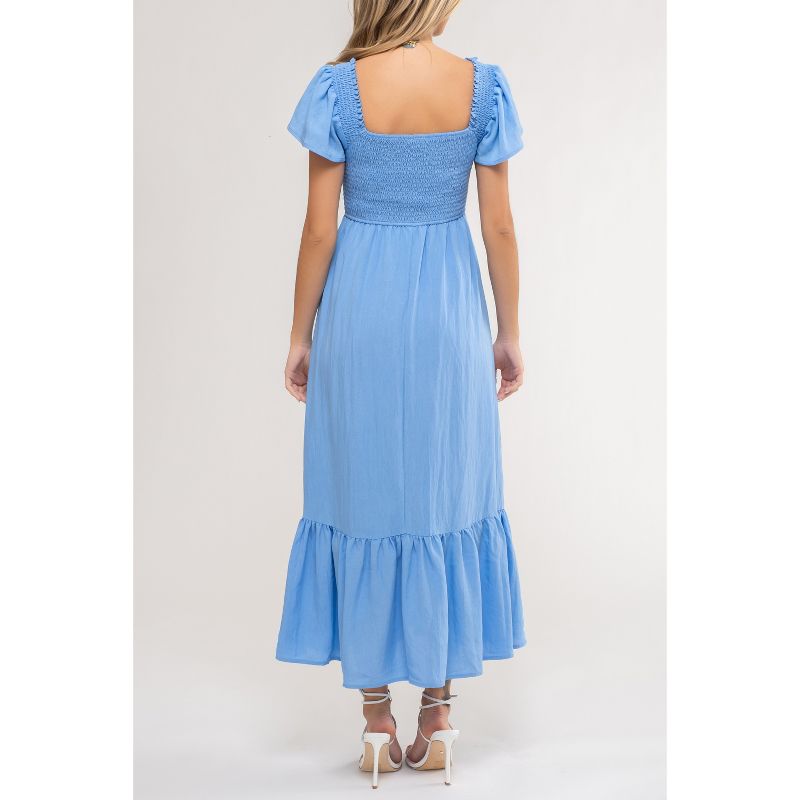 August Sky Women's Solid Smocked Empire Waist Midi Dress, 2 of 5