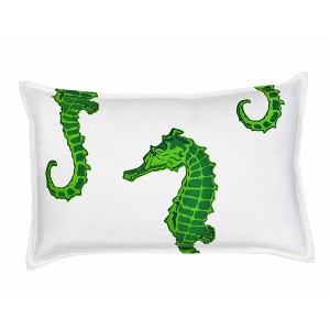 Kensington Garden 14"x22" Oversize Seahorse Cotton Canvas Lumbar Throw Pillow Green: Indoor Use, Zipper Closure, Animal Pattern - 1 of 3