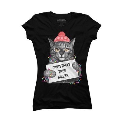 Junior's Design By Humans Christmas tree killer By kodamorkovkart T-Shirt