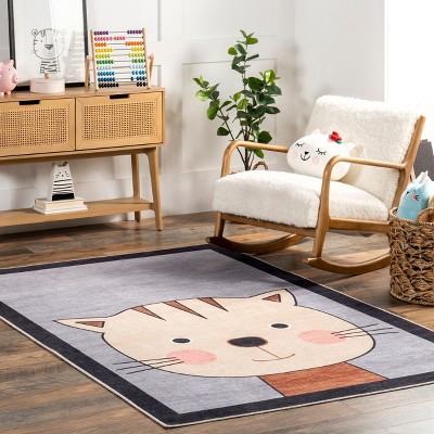 Blue Kids Washable Non-Slip Synthetic Area Rug