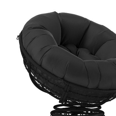 Black Woven Wicker Papasan Swivel Chair with Cushion