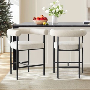 Modern Boucle Counter Height Stools with Cruved Backs and Arm Beige Bar Stools for Kitchen, Island, and Living Room—Tanpinhause - 1 of 4