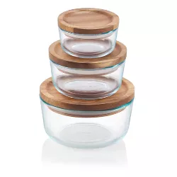 Pyrex 6pc Glass Round Food Storage Container Set with Wooden Lids