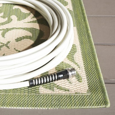 Olive and Natural Floral Motif Outdoor Area Rug