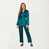 Anna-Kaci Lounge Women's 2-Piece Set Satin Wrap Long Sleeve Belted Top and Wide Leg Pants - 3 of 4