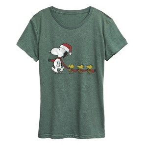 Women's - Peanuts - Christmas Snoopy & Woodstock Short Sleeve Graphic T-Shirt - 1 of 4
