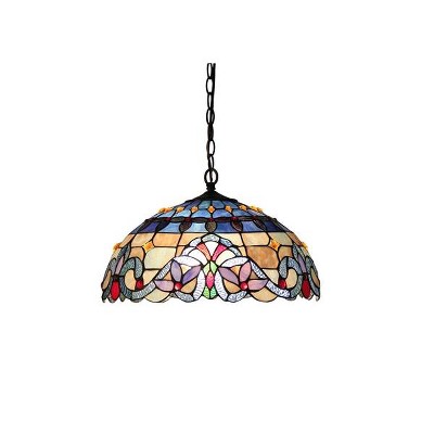 Victorian Multicolored Stained Glass Pendant Light with Bronze Finish
