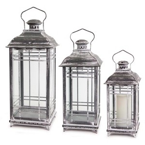Grey Metal Hanging Lanterns Set of 3 14, 17, 20 Inch Height Candle Holders By Melrose - 1 of 3