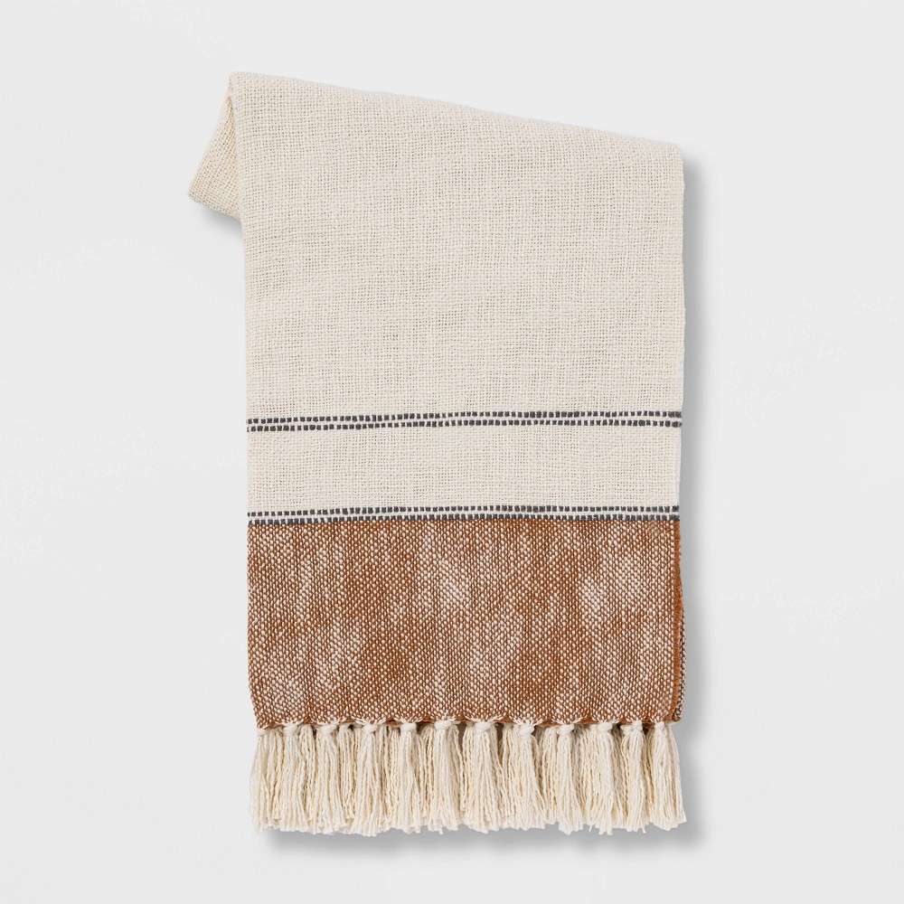 Shop Now For The 50x60 Border Striped Cotton Throw Blanket Bronze Threshold Accuweather Shop