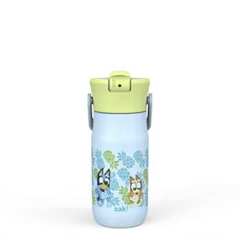 Zak Designs Bluey 14 oz Double Wall Vacuum Insulated Thermal Kids Water Bottle, 18/8 Stainless Steel, Flip-Up Straw Spout, Locking Spout Cover