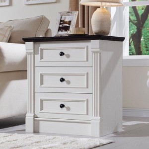 SinCiDo Farmhouse Nightstand w/ Charging Station 26" T Nightstand,23.6" W Roman Column Design,3 Drawer Storage Dresser w/ Metal Handles - 1 of 4