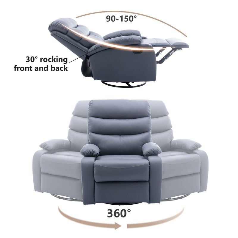 Hzlagm Everglade 30.2 in. W Technical Leather Upholstered Swivel and Rocking Manual Recliner, 3 of 9