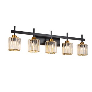LLHZSY 3/4/5 Light Modern Dimmable Crystal Bathroom Vanity Lights Fixtures Over Mirror-Black and Gold - 1 of 4