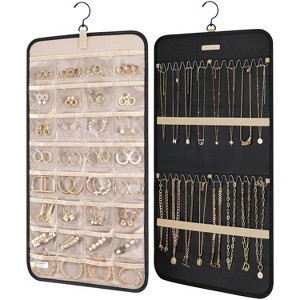 Jewelry Organizer Storage Roll with Hanger Metal Hooks Double, Necklaces, Rings on Closet, Wall, Door - 1 of 4