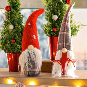 Evergreen Plush Gnome Couple Tabletop Decor, Red - 1 of 3