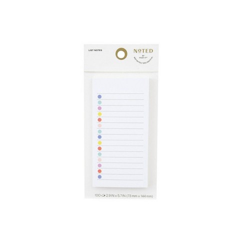 Noted by Post-it White Lined Notes with Colored Dots, Sticky Notes: 100 Sheets, 2.9x5.7", To-Do & Grocery List - image 1 of 4