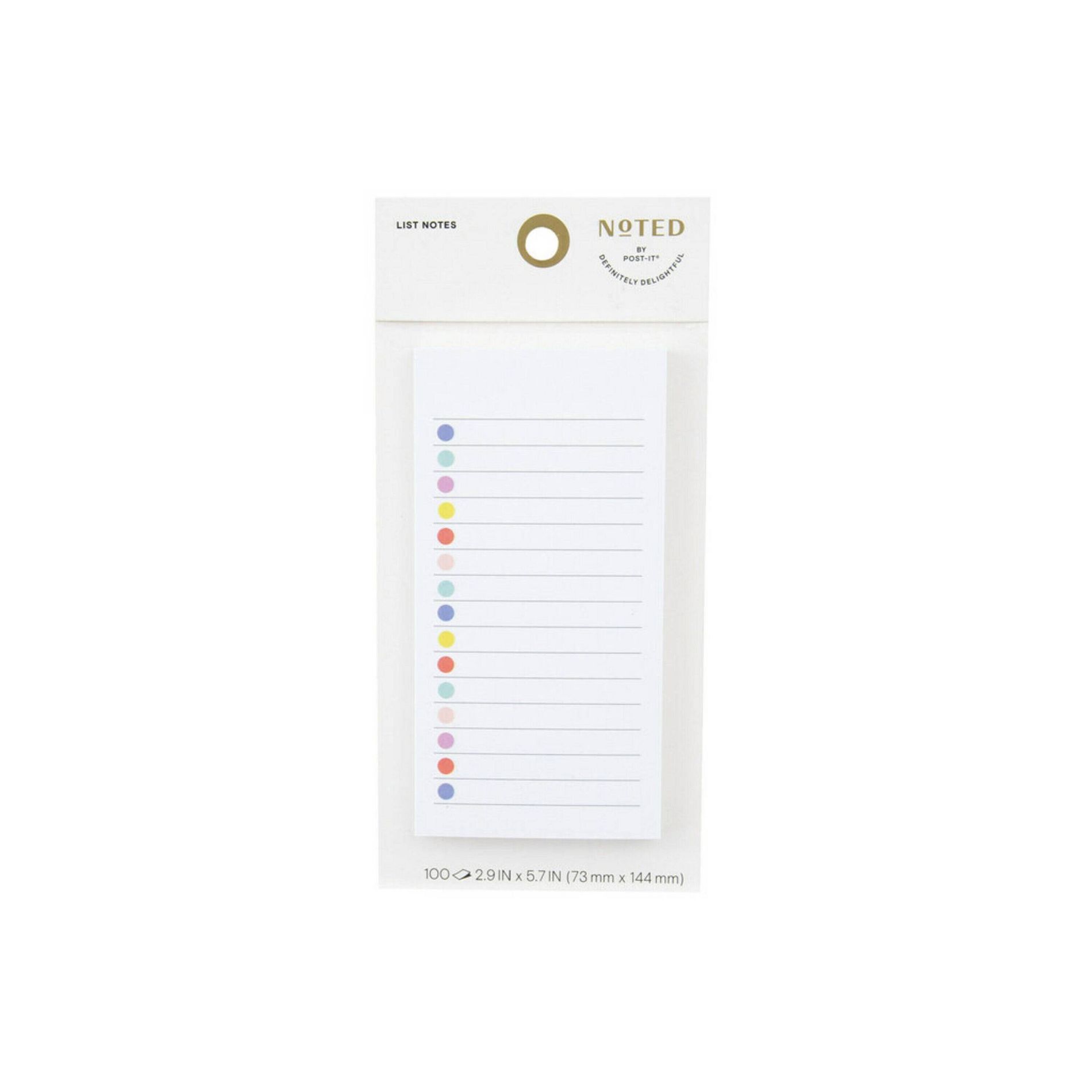 Noted by Post-it White Lined Notes with Colored Dots, Sticky Notes: 100 Sheets, 2.9x5.7", To-Do & Grocery List