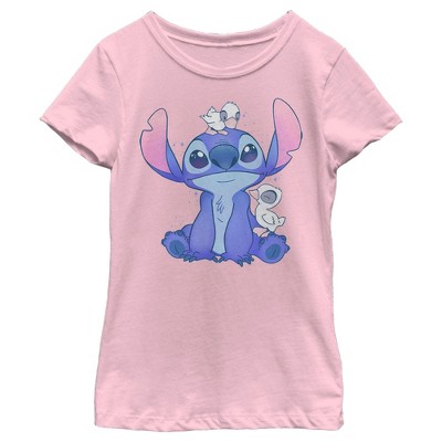 Girl's Lilo & Stitch Hanging With Ducks T-shirt - Light Pink - Small ...