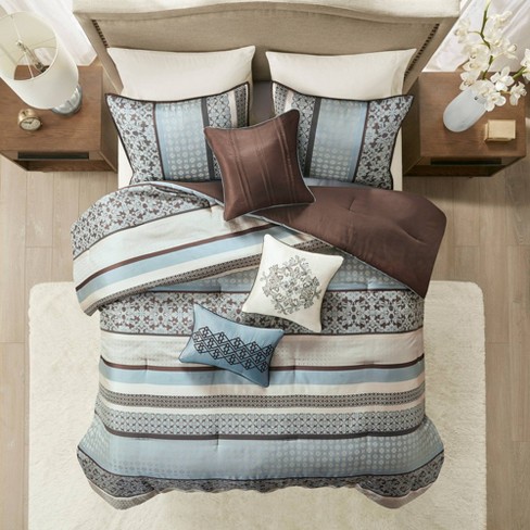 Cambridge 7 Piece Jacquard Comforter Set Blue California King Target
