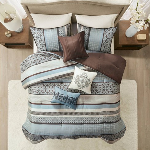 Blue and brown comforter sets deals queen